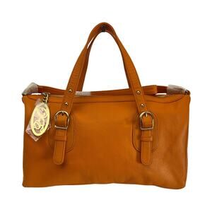 Onna Ehrlich Pebbled Leather Satchel Bag Orange Shoulder Tote Handbag NWT